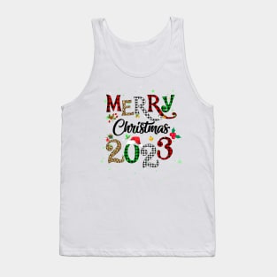 Merry Christmas 2023 Leopard Buffalo Plaid Red Green Xmas Tank Top